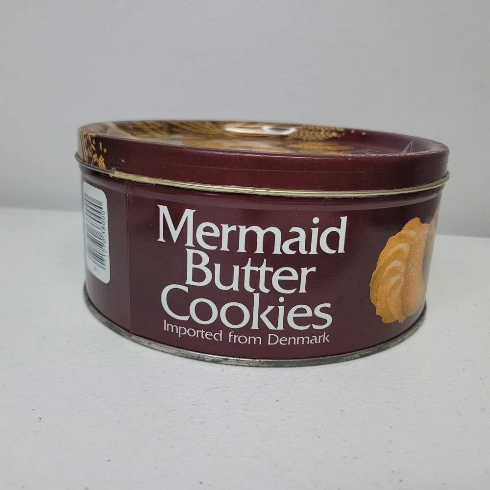 Mermaid Butter Cookies Denmark Vintage Empty Round‎ Tin 16 oz 1 lb